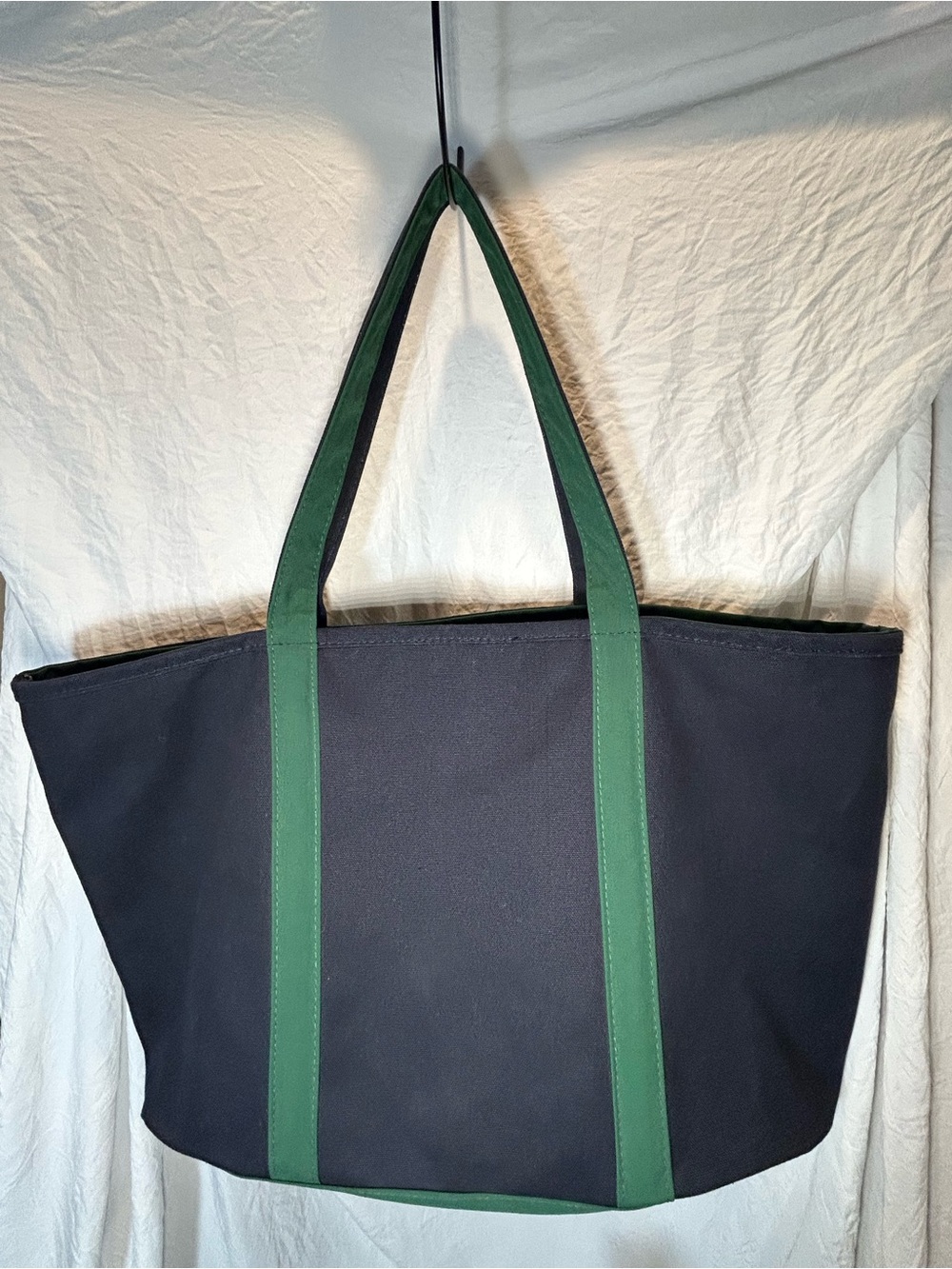 Lands' End Canvas Pocket Tote Bag Navy Blue & Green - Monogrammed "LOA" Size XL - Picture 8 of 16